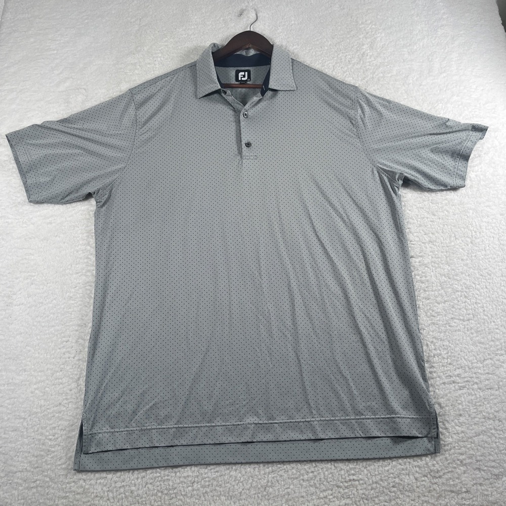 FOOTJOY FJ Golf Polo Shirt Mens 2XL Blue Polka Dot Performance Short‎ Sleeve